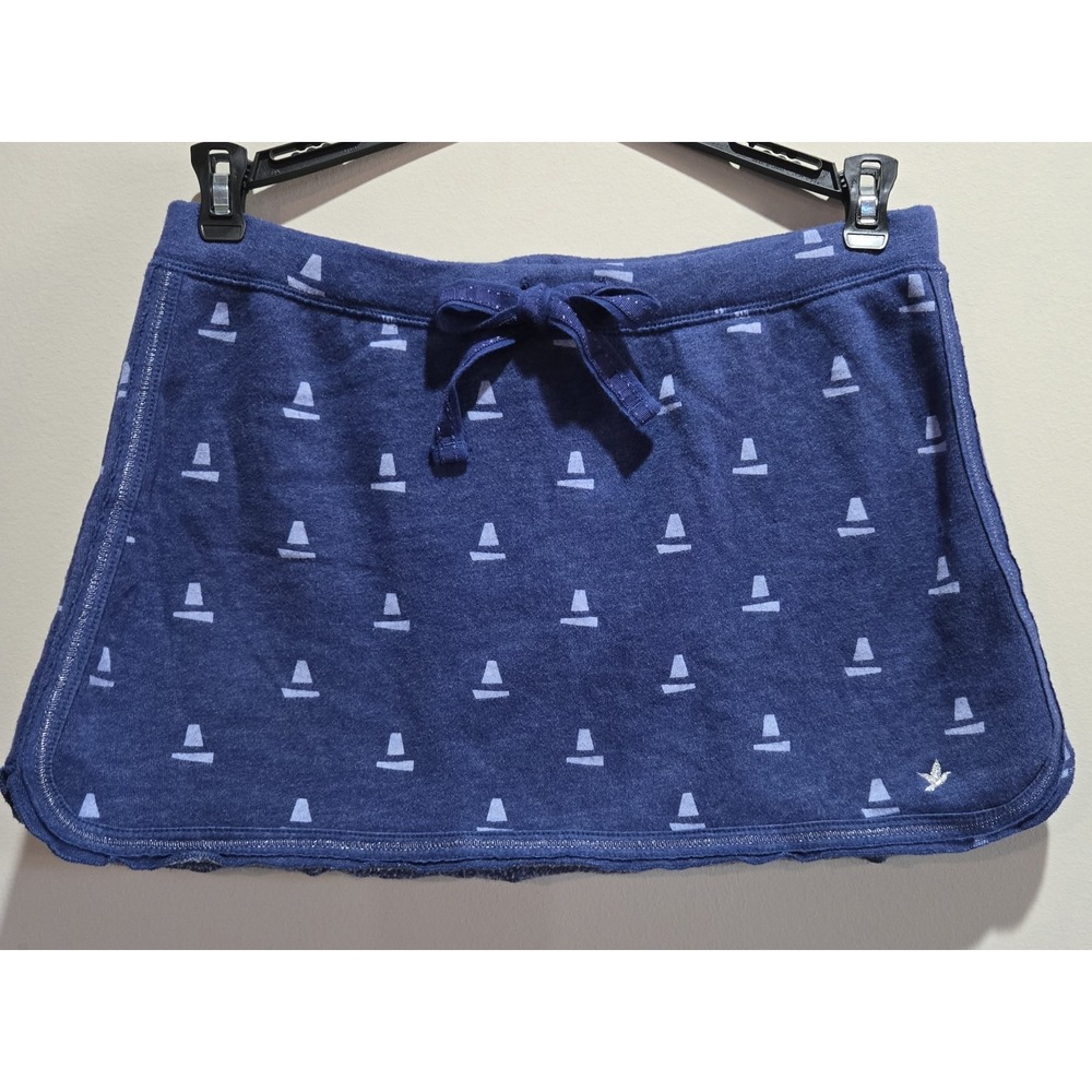 Aerie Blue Sailboat Print Knit Skater Mini Skirt Elastic Drawstring Size S NWOT